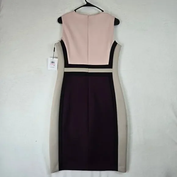 Calvin Klein Color Block Sheath Dress Womens 10 Knee Length Sleeveless 0679 - Picture 3 of 10